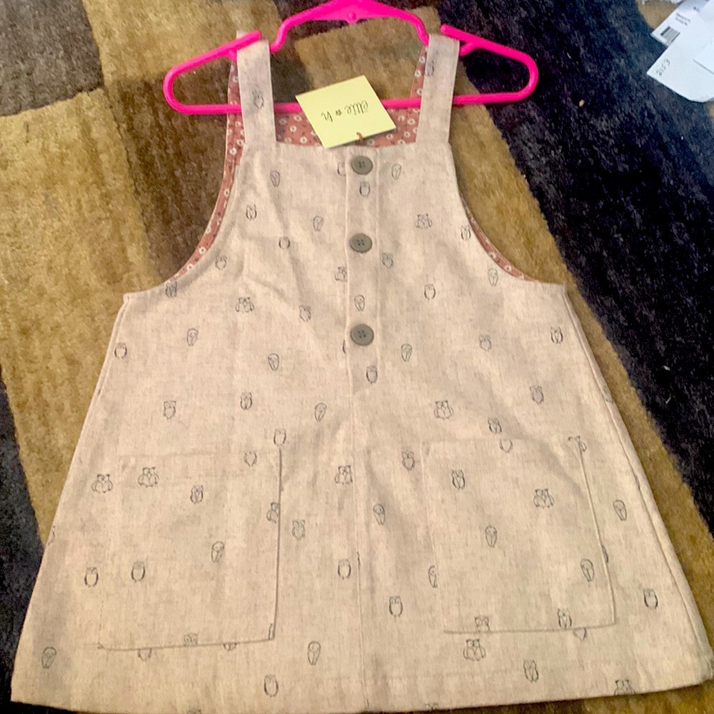 NWT Ellie H Cute owl print overall skirt, dress, new, 4 years, 4T